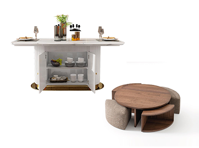 Eettafel, bijzettafel en salontafel